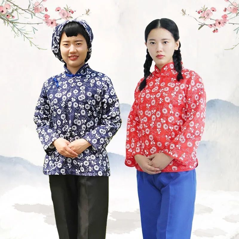 阿庆嫂衣服采茶女舞蹈村姑民国风碎花服装秧歌服新款广场舞演出服