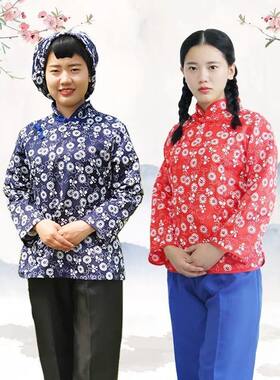 阿庆嫂衣服采茶女舞蹈村姑民国风碎花服装秧歌服新款广场舞演出服