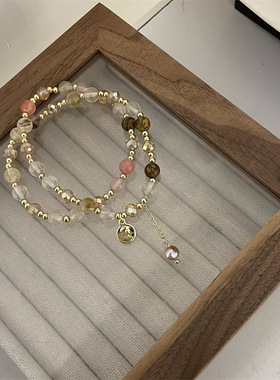 2025新款民族风花青色玉石双圈ins风甜美清新超仙女士手串饰品