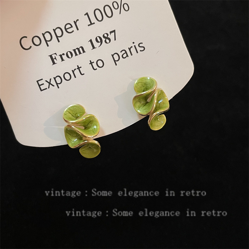 清新甜美画油花朵耳钉气质电镀铜耳环女小众个性设计感潮耳饰义乌