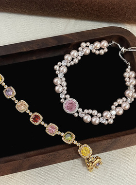 轻奢高级感彩色锆石手链小众设计精致百搭名媛首饰