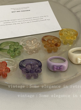 韩国小众高级轻奢甜美气质ins风蝴蝶结花朵女指环（义乌小商品）