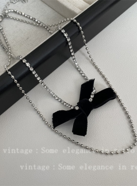 韩国气质水钻链条蝴蝶结双层颈链锁骨网红复古百搭赫本风颈链