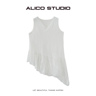 喜乐XILE 纯色蕾丝拼接V领吊带叠穿背心 春夏新款