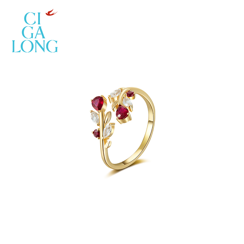 CIGALONG龙梓嘉花枝依依有烧红宝石戒指18K金梨满园新中式珠宝