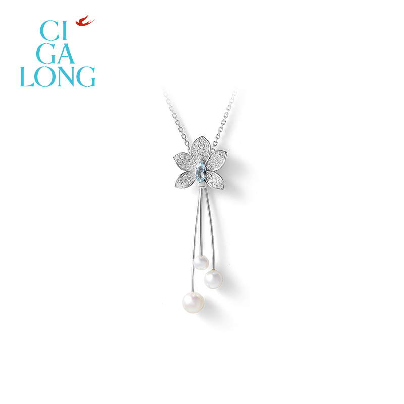【灵感设计师陈昊宇】CIGALONG龙梓嘉垂丝茉莉海蓝宝珍珠项链新品