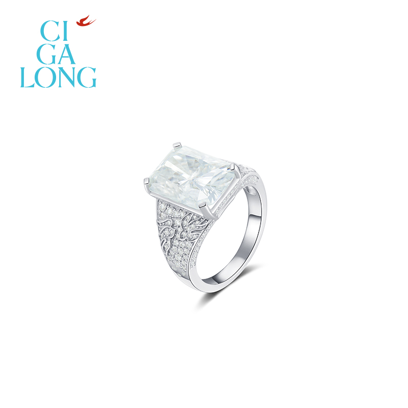 CIGALONG龙梓嘉燕燕于飞合成碳硅石戒指S925梨满园新中式珠宝