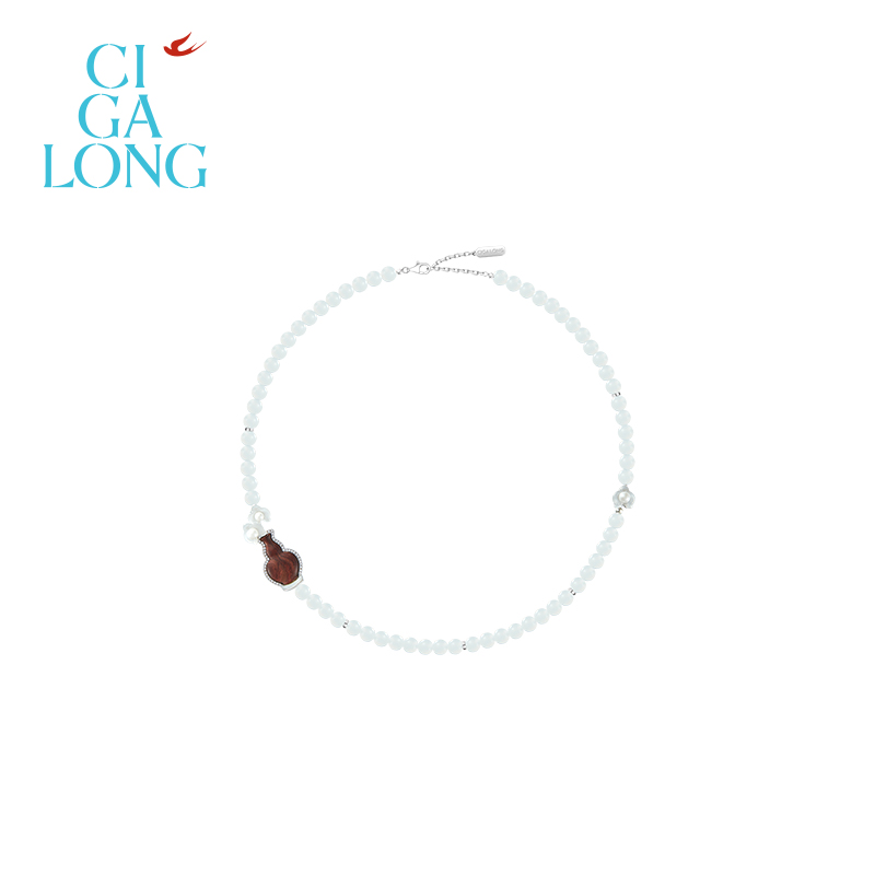 CIGALONG龙梓嘉蝴蝶兰宝瓶和田玉项链耳钉S925梨满园新中式珠宝