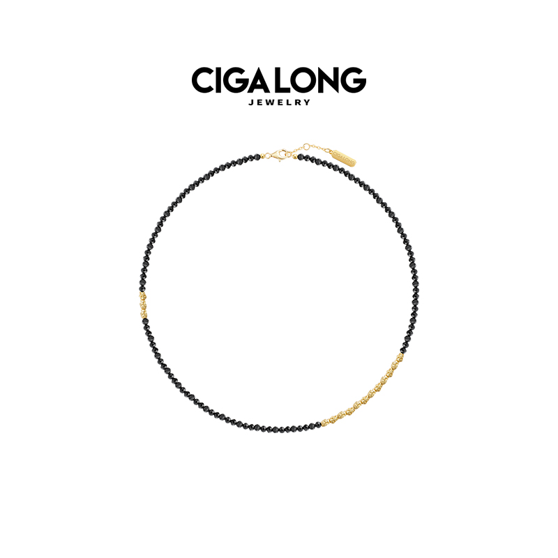 CIGALONG龙梓嘉福禄添花玄黑尖晶项链和田玉吊坠新中式珠宝