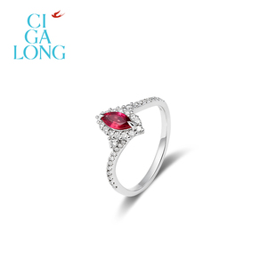 [新品]CIGALONG龙梓嘉马眼形有烧红宝石戒指PT950手饰新中式珠宝