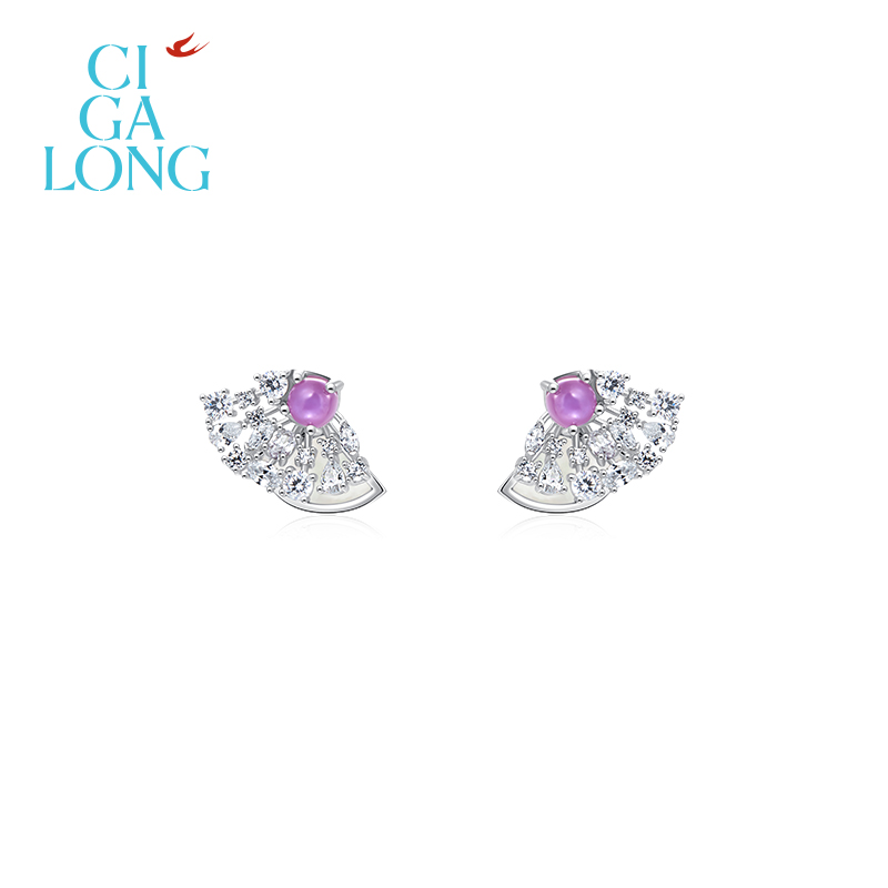 CigaLong贵妃扇红宝石耳钉