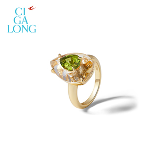 CIGALONG龙梓嘉流金映燕橄榄石项链耳钉戒指新品 珠宝 系列新中式