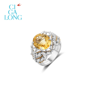 CIGALONG龙梓嘉山海天然黄水晶戒指新中式 珠宝新年礼物