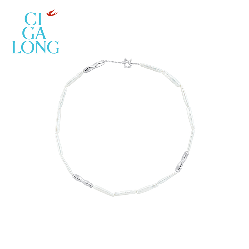 淮淆淡水银条珍珠项链