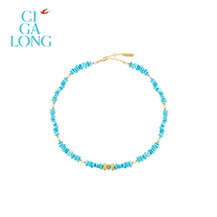 CIGALONG龙梓嘉法鼓松石绿松石项链东方悠然新中式 珠宝