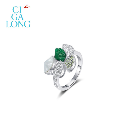 CIGALONG龙梓嘉松柏宝瓶翡翠戒指耳钉胸针新中式珠宝