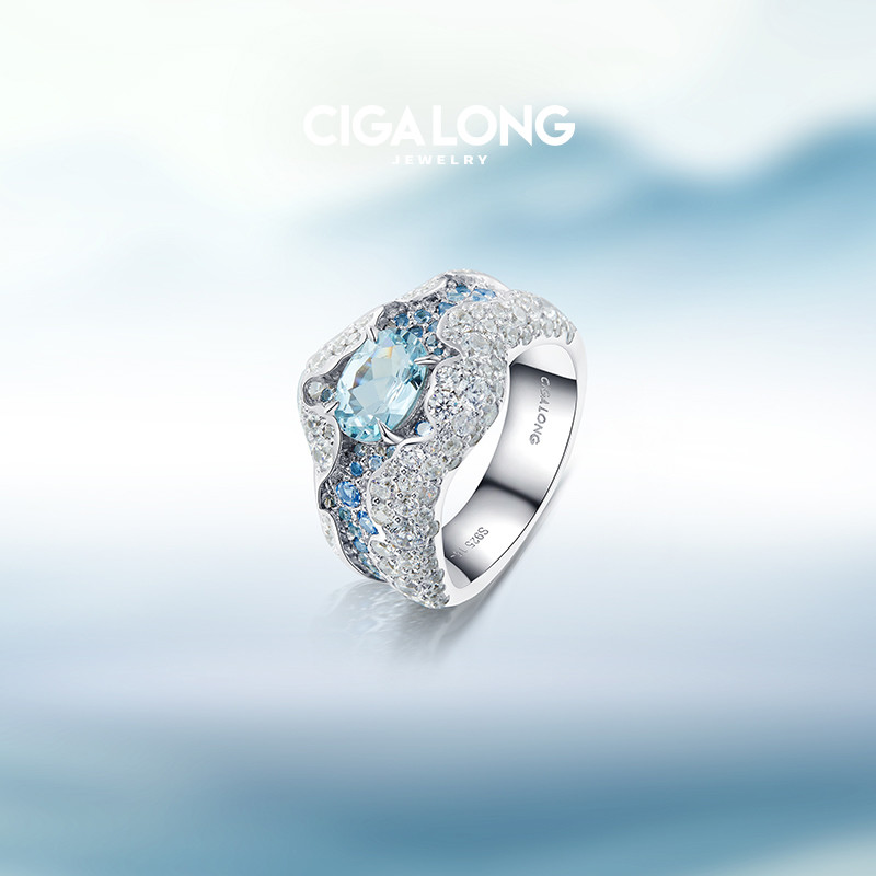 CIGALONG山海卷云海蓝宝戒指