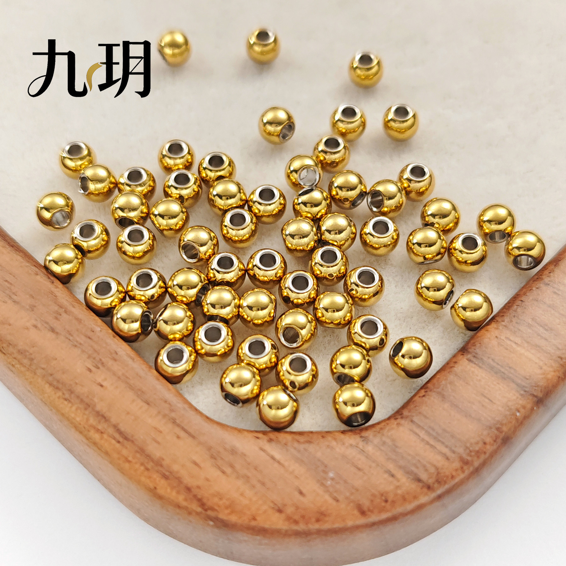 钛钢光珠通孔实心珠光面长期保色