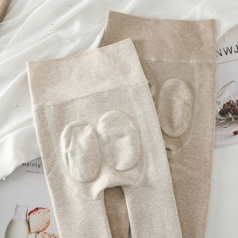 高腰收腹3D蜜桃提臀打底裤日系芭比裤女外穿燕麦白秋冬季加绒加厚