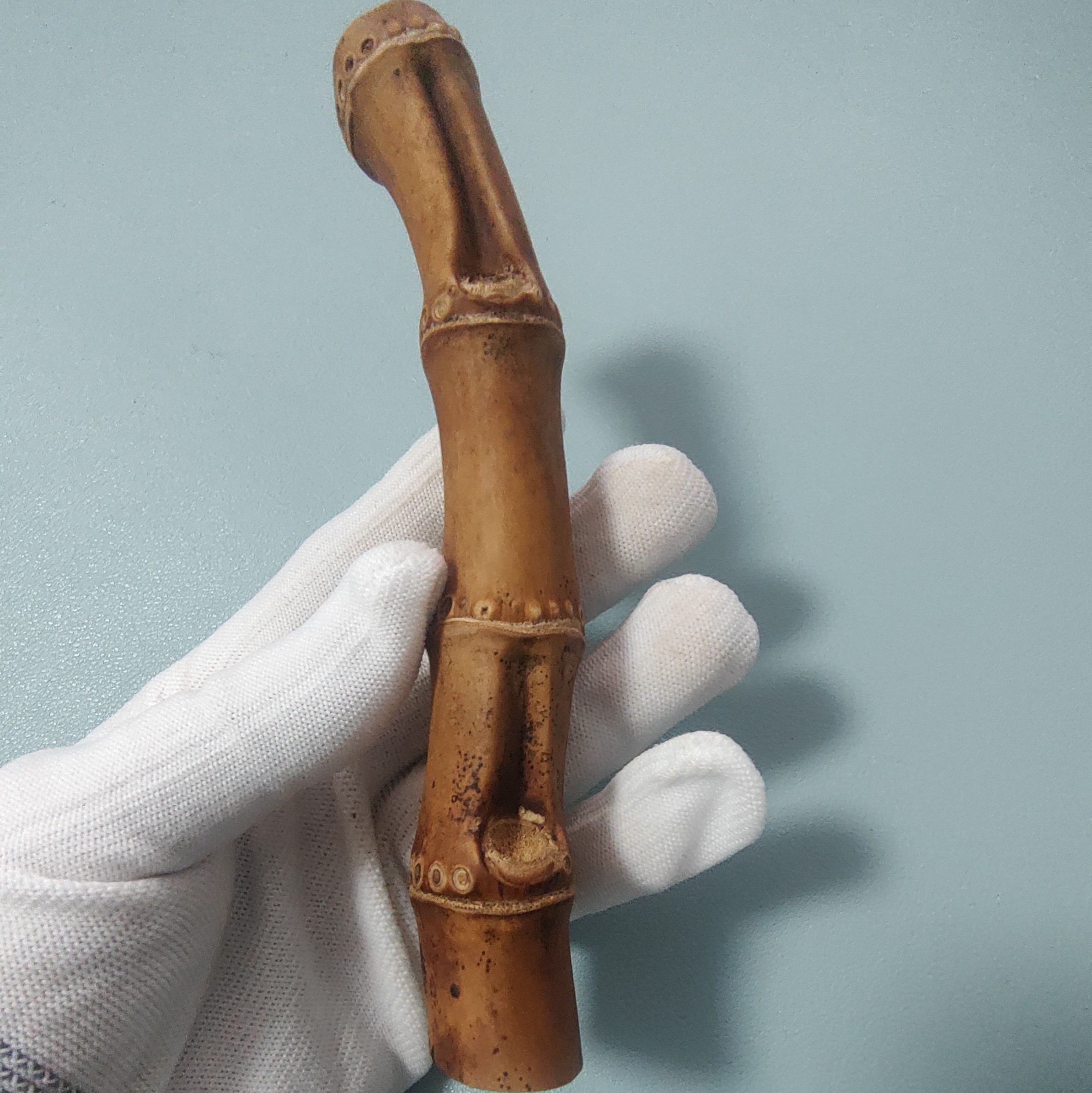 天然楠竹竹鞭手把件竹根把玩摆件纯手工打磨文玩竹根雕刻印章料子