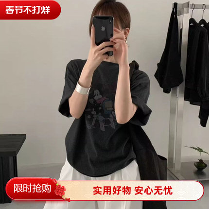 夏季简约短袖t恤女2026新款爆款设计感小众美式高街宽松短袖上衣