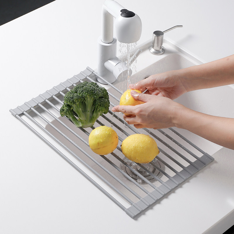 盼语不锈钢硅胶沥水架收纳置物架