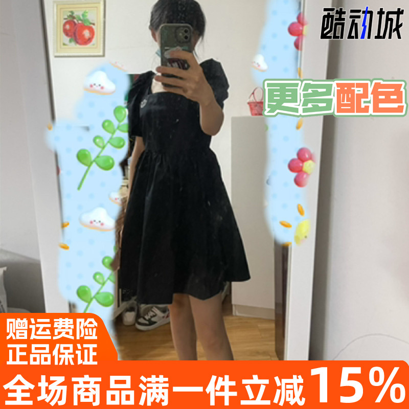 阿迪达斯三叶草灯笼袖连衣裙