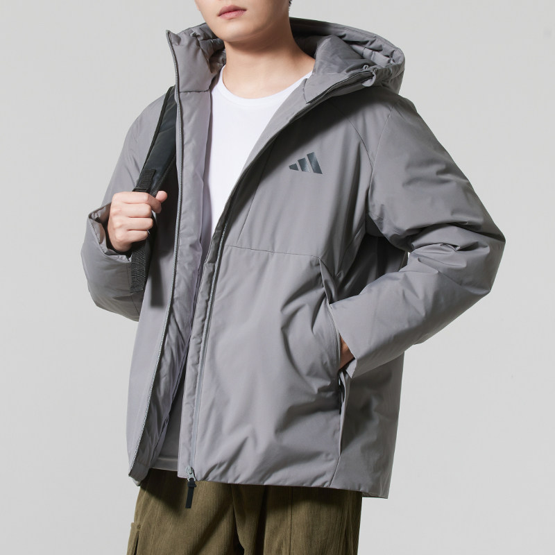 阿迪达斯羽绒服男子2025冬季新款休闲运动超轻连帽鸭绒外套KQ5503