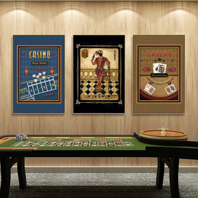 扑克纸牌装饰画棋牌室赌场Poker玩法挂画娱乐中心梭哈百家乐壁画