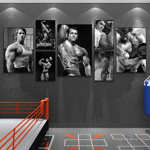 施瓦辛格挂画健身房铁馆健美俱乐部装饰画马甲线肌肉男励志壁画