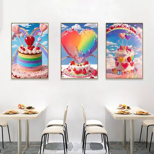 蛋糕店面包店墙面装饰画彩虹蛋糕甜品店美食挂画烘焙工作室壁画