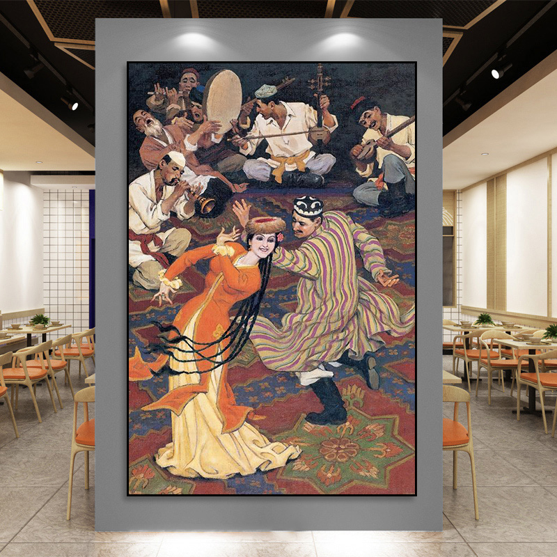 新疆民族挂画回族伊斯兰西域风景油画餐厅背景装饰画饭店餐厅壁画图片
