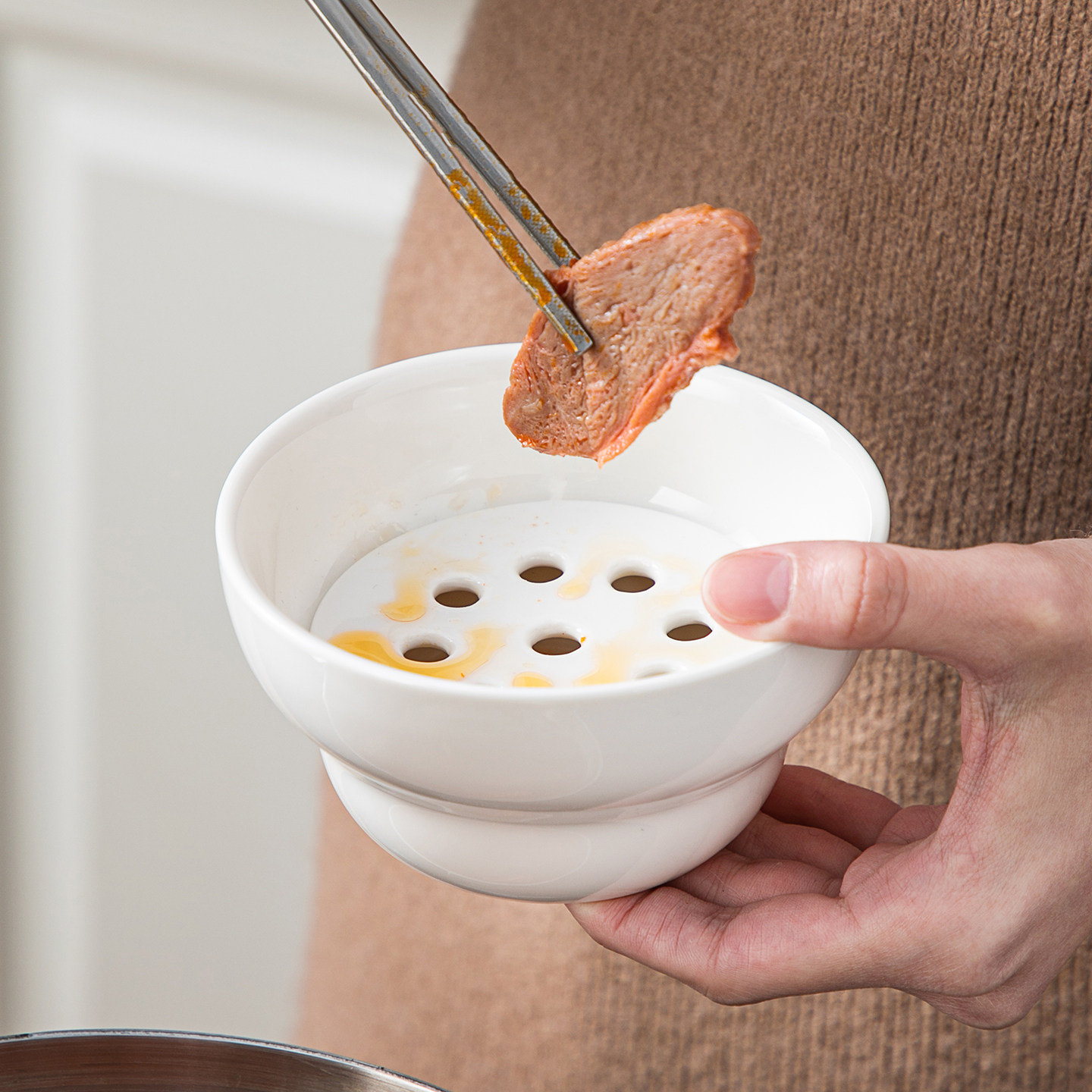 陶瓷火锅沥油碗火锅店专用涮肉碗蘸料碟火锅神器家用双层沥水蒸碗,餐饮具,碗,淘宝优惠券,粉丝福利购,淘宝优惠卷