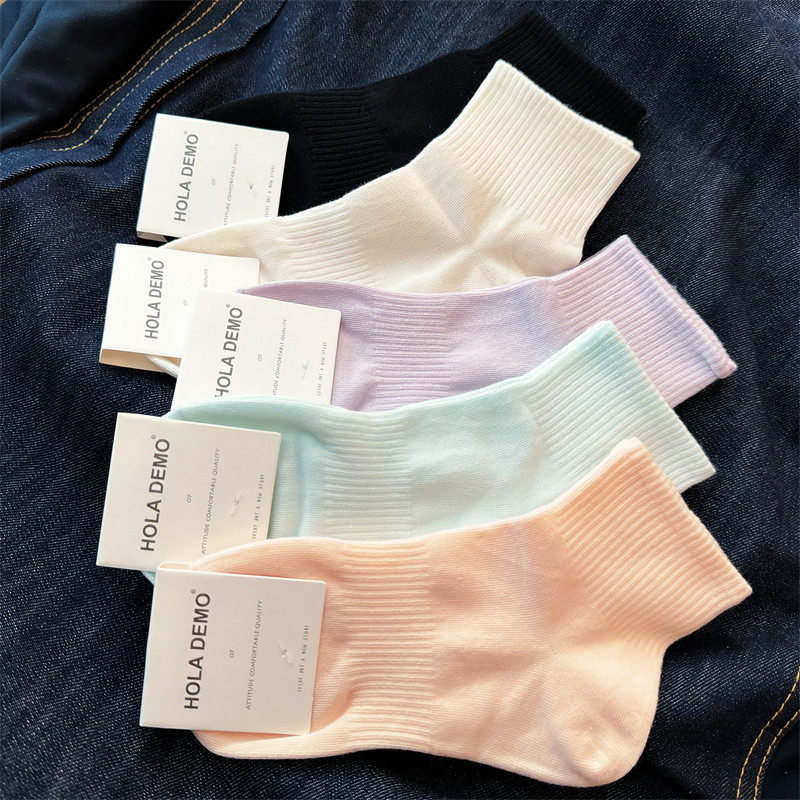 袜子女简约白色短袜纯棉彩色袜子