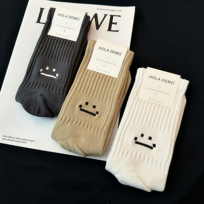 袜子男士中筒袜纯棉笑脸女袜男袜