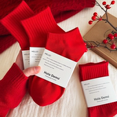 2026马年本命年红袜子男士 中筒袜纯棉秋冬女袜船袜新年男女长筒袜