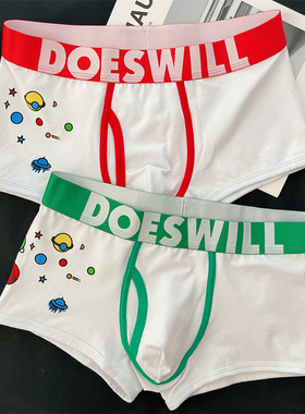 男士内裤男平角裤纯棉透气韩系ins潮流四角裤个性青年白色短裤头