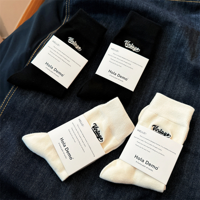 秋冬女士中筒袜潮ins刺绣女袜子