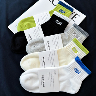 船袜运动短袜 短筒袜ins字母女袜薄款 吉良先生 纯白袜子新疆棉男士