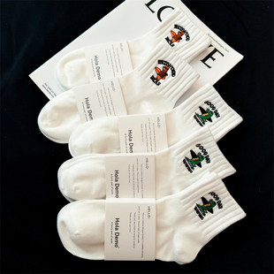 男生运动袜纯棉透气短袜潮ins刺绣女袜高品质袜子男士 短筒袜船袜