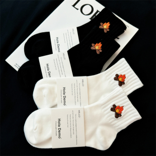 吉良先生 袜子男生运动袜潮ins高端刺绣女袜纯棉吸汗防臭男士短袜