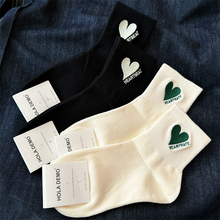 袜子女韩国ins潮网红女士中筒袜纯棉夏季薄款刺绣爱心学院风短袜
