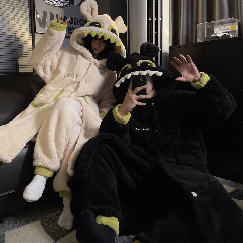 情侣睡衣女秋冬季加厚珊瑚绒2025年新款男士睡袍可外穿家居服套装