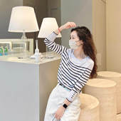 韩版 冰丝休闲时尚 百搭条纹圆领长袖 依衣阿家538025春夏新款 针织衫