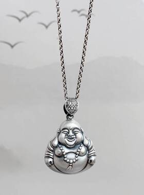 笑口常开泰银佛公项链大肚佛吊坠复古风挂坠配饰品礼物