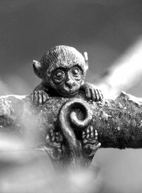 千叶新款小众原创设计萌宠猴子泰银戒指手工制作男女银开口可调节