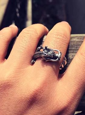 银创意复古中国龙戒指开口可调节神龙设计感猎奇生肖男女指环