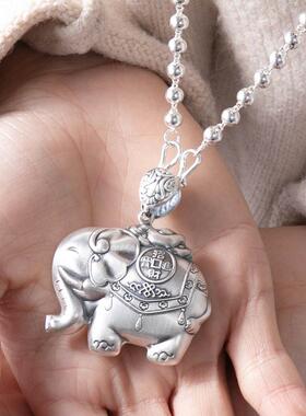 银吉大象吊坠男女复古小象毛衣链双面元宝项链