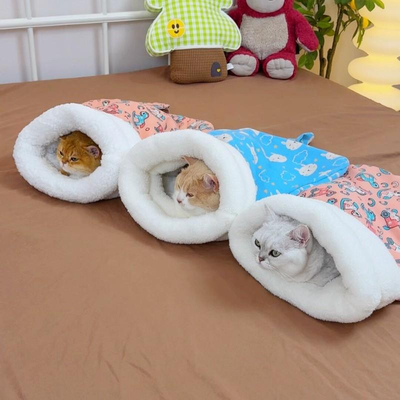 可爱睡袋猫窝秋冬日加厚保暖猫狗窝新款半封闭式钻被子厚实猫窝