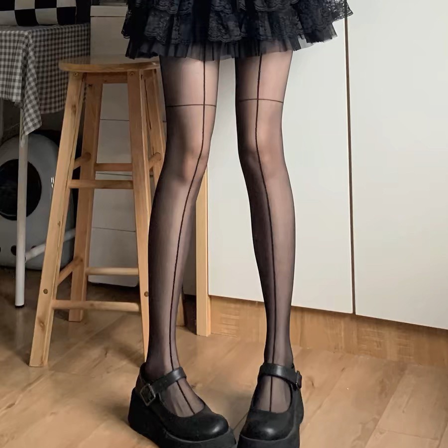 性感虾线春夏黑色丝袜女薄款纯欲风时尚显瘦jk黑丝透肤长连裤袜